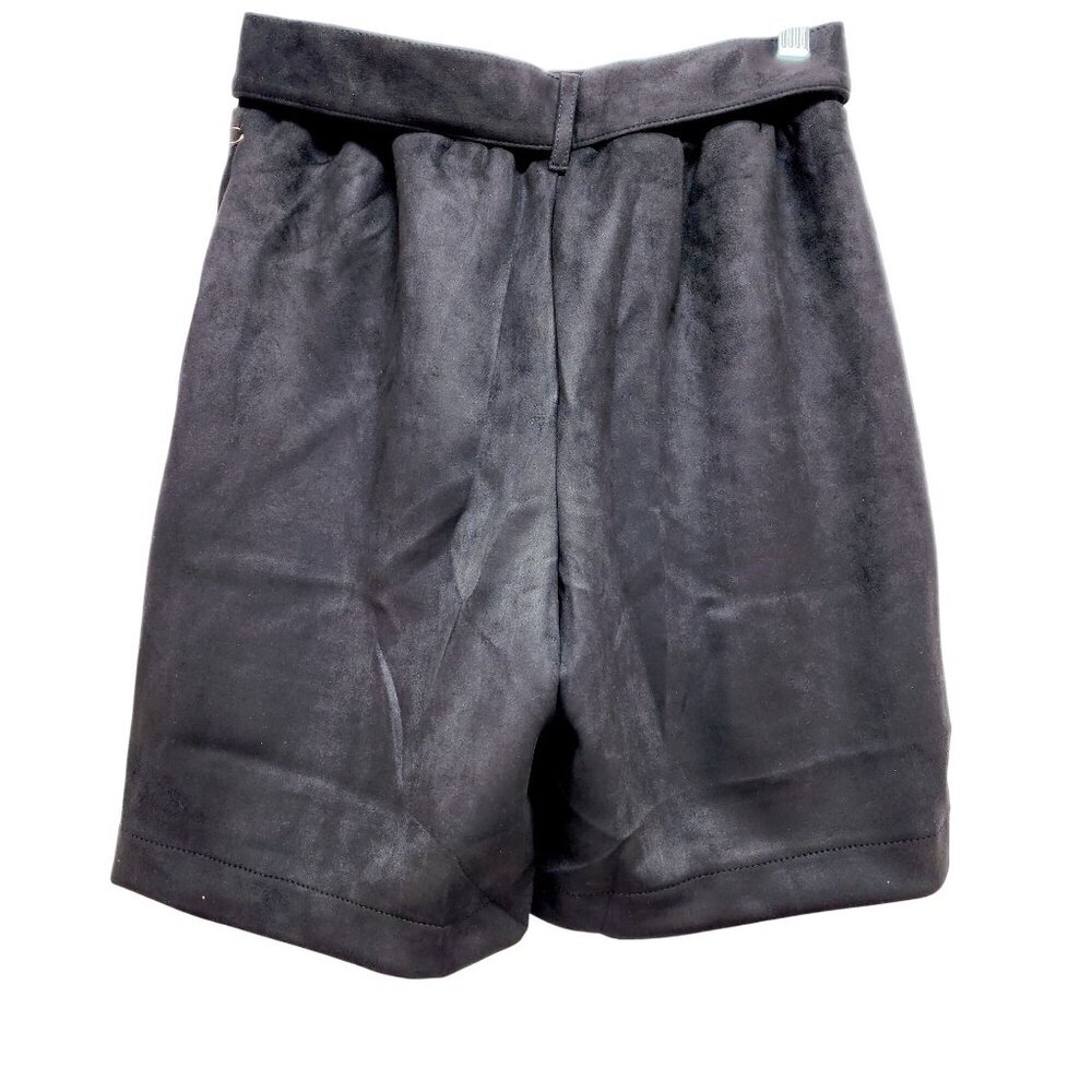 Women's NWT Faux Suede Shorts size S Solid Black Midi Extreme High Rise - Picture 2 of 9